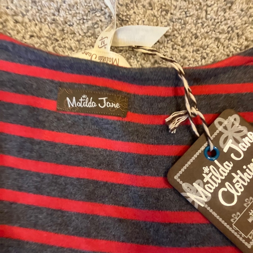 Matilda Jane T'was the Night Red Grey Striped Tulle Mixed Media Dress Size M NEW - Picture 7 of 9